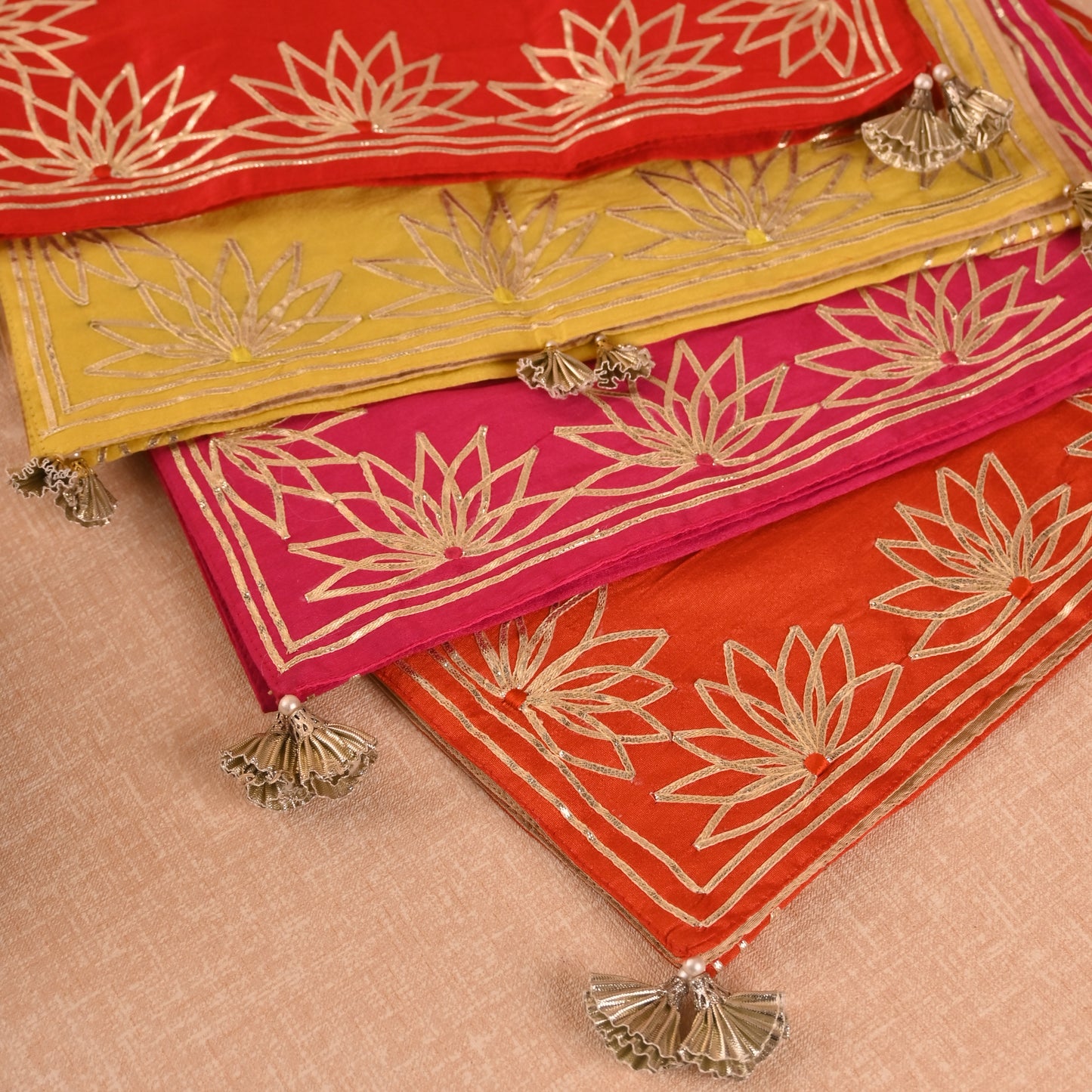 Banaavat Essence Silk Table Runner – Gota Lotus Work (36"x13", Multiple Colors)