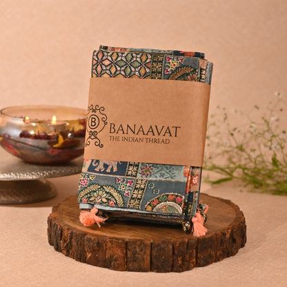 Banaavat Essence Silk Cushion Cover Set – Pastel Print & Gota Lace Detailing (Set of 5, 16"x16")