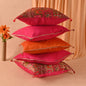 Banaavat Essence Silk Cushion Cover Set – Indian Print & Gota Lace Detailing (Set of 5, 16"x16")