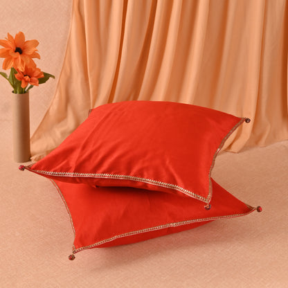 Banaavat Essence Silk Cushion Cover Set – Indian Print & Gota Lace Detailing (Set of 5, 16"x16")