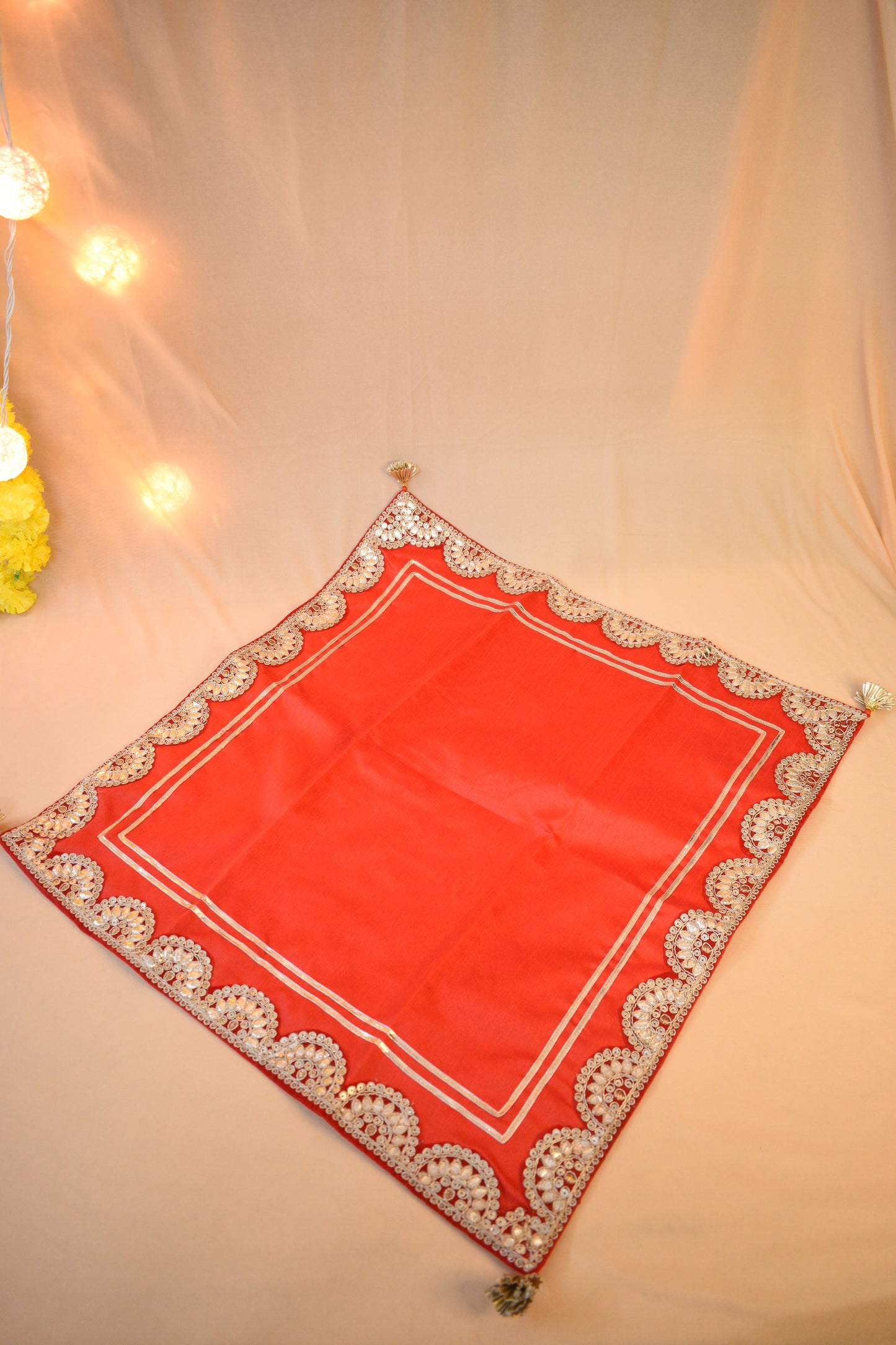 Handcrafted Chowki Covers Red Color – Perfect for Festive Poojas